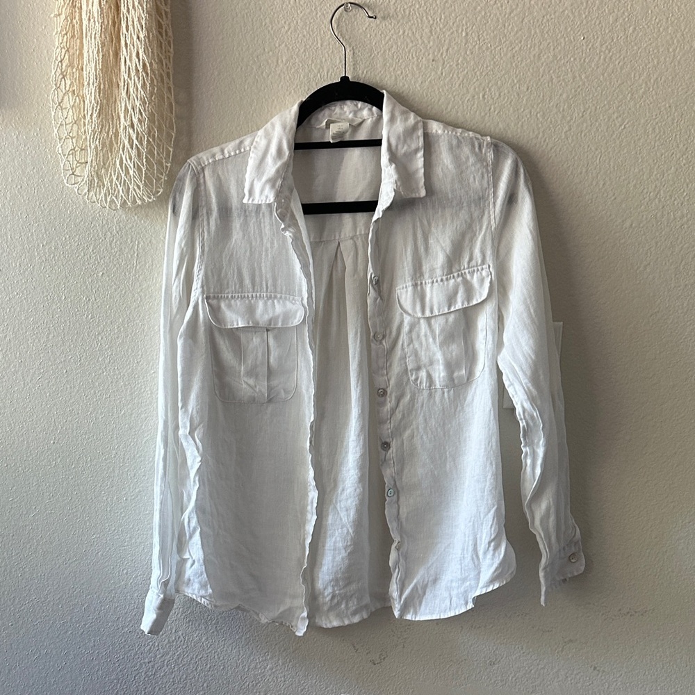 100% Linen White Button-Up Shirt
